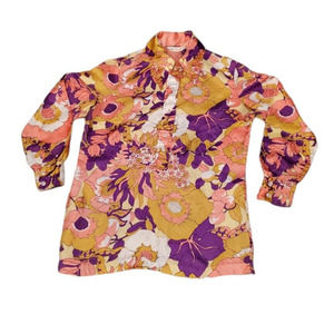 Vtg Lady Wrangler Blouse Button Front Retro 70s Floral Women Size 13/14 READ